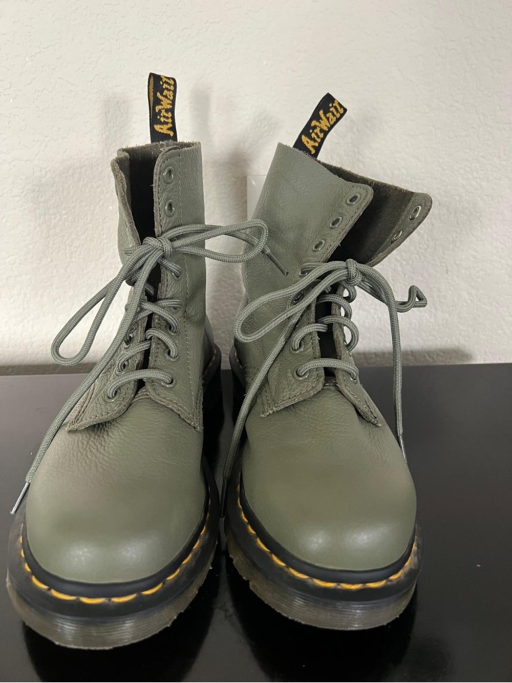 Dr. Martens Olive Green Leather Lace-Up Combat Boots